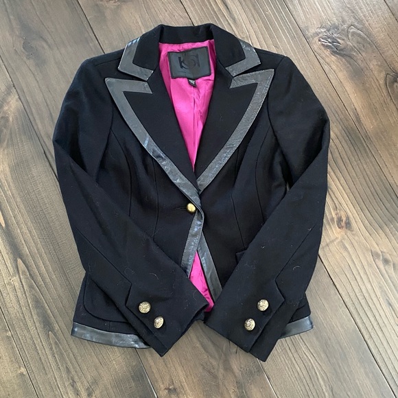 Bebe Collection - Black Fitted Blazer with Leather Trim - Picture 2 of 7